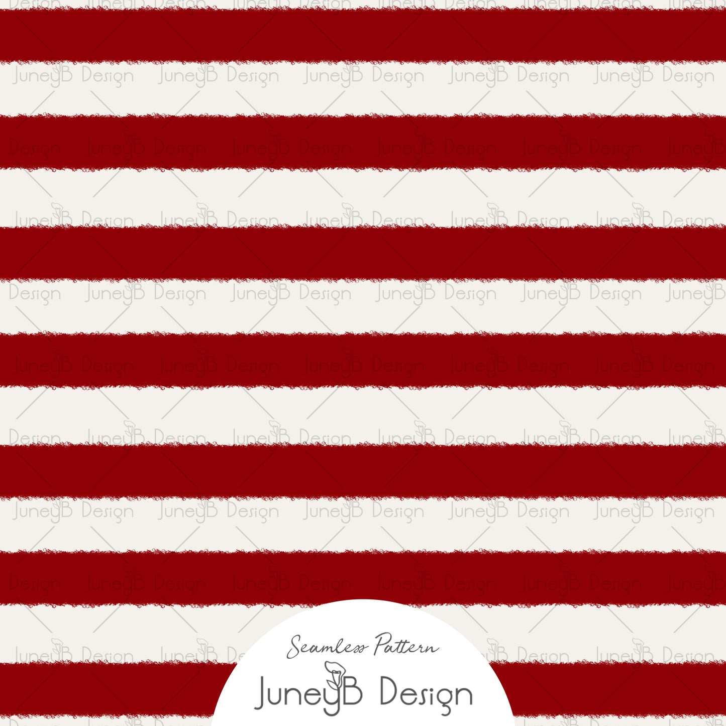 Red and off white horizontal stripe seamless pattern with textured painted edges on light background.