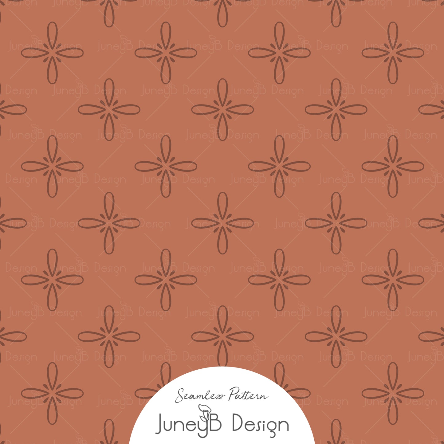 rust terracotta western bloom seamless Pattern with hand-drawn floral star motifs.