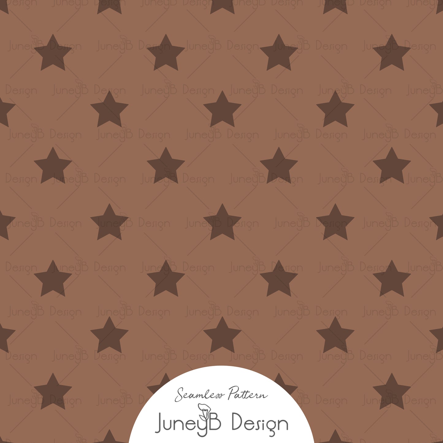 Western star seamless pattern with dark stars on warm brown background digital fabric design.