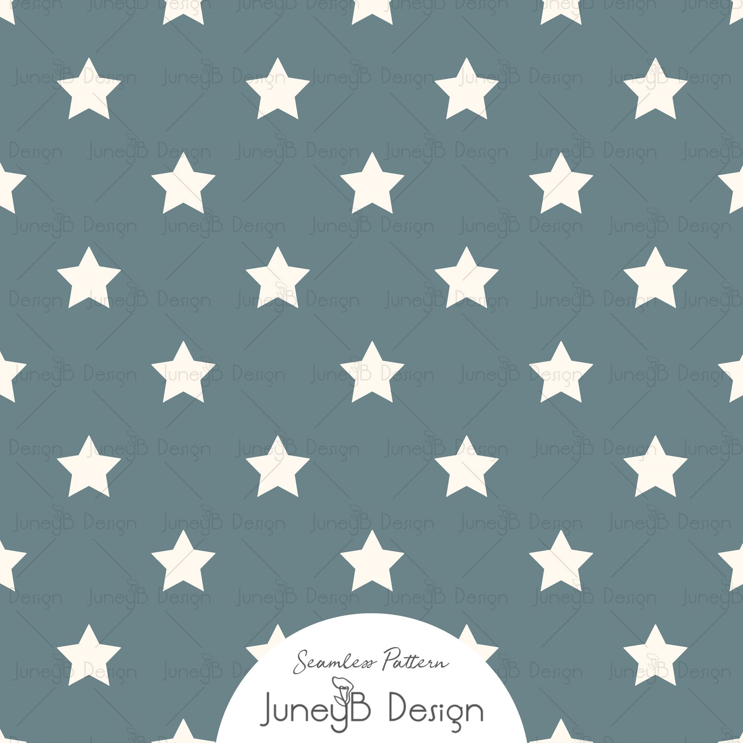Dusty blue seamless pattern with cream five point Western stars.