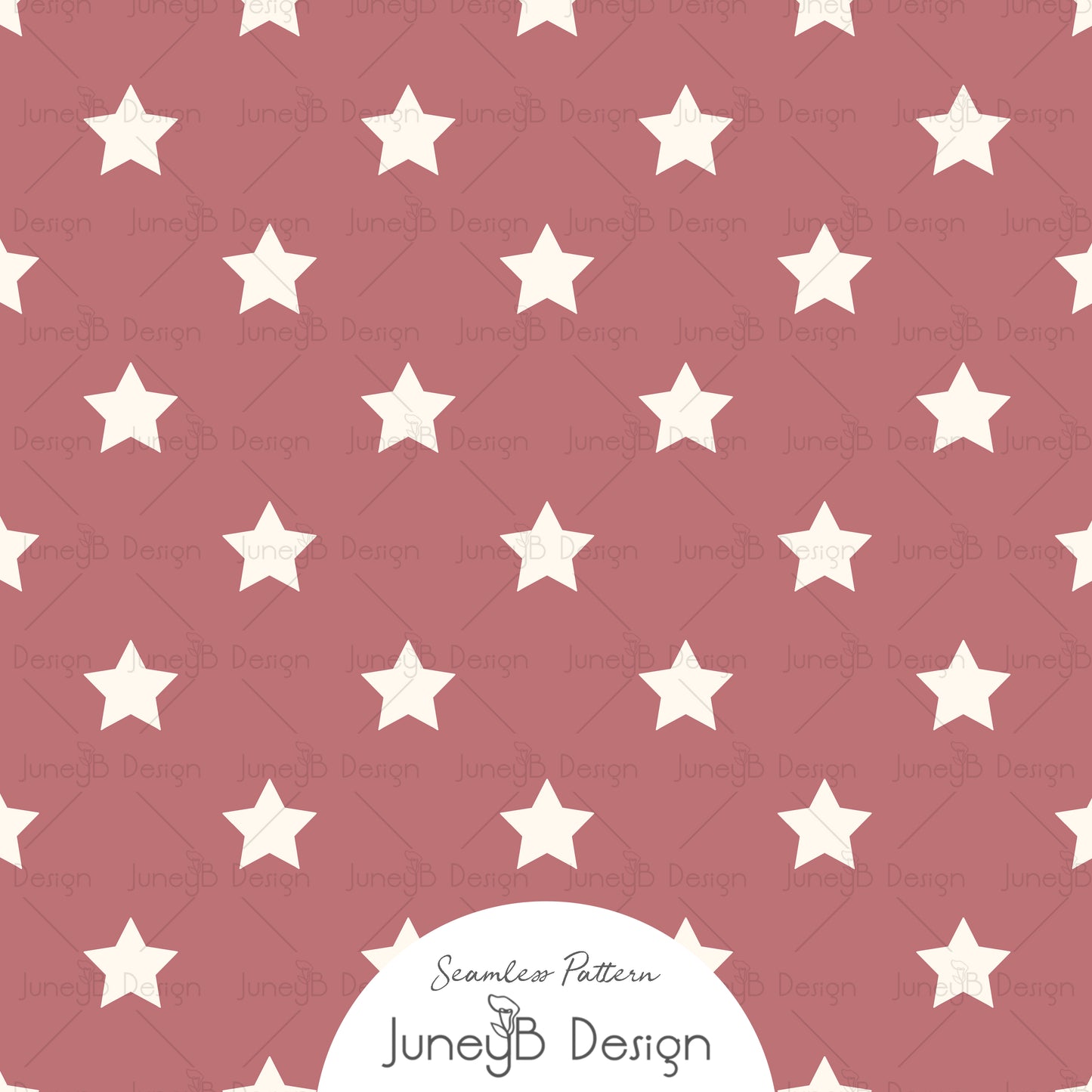Western star seamless pattern with cream stars on dusty pink background digital fabric design.
