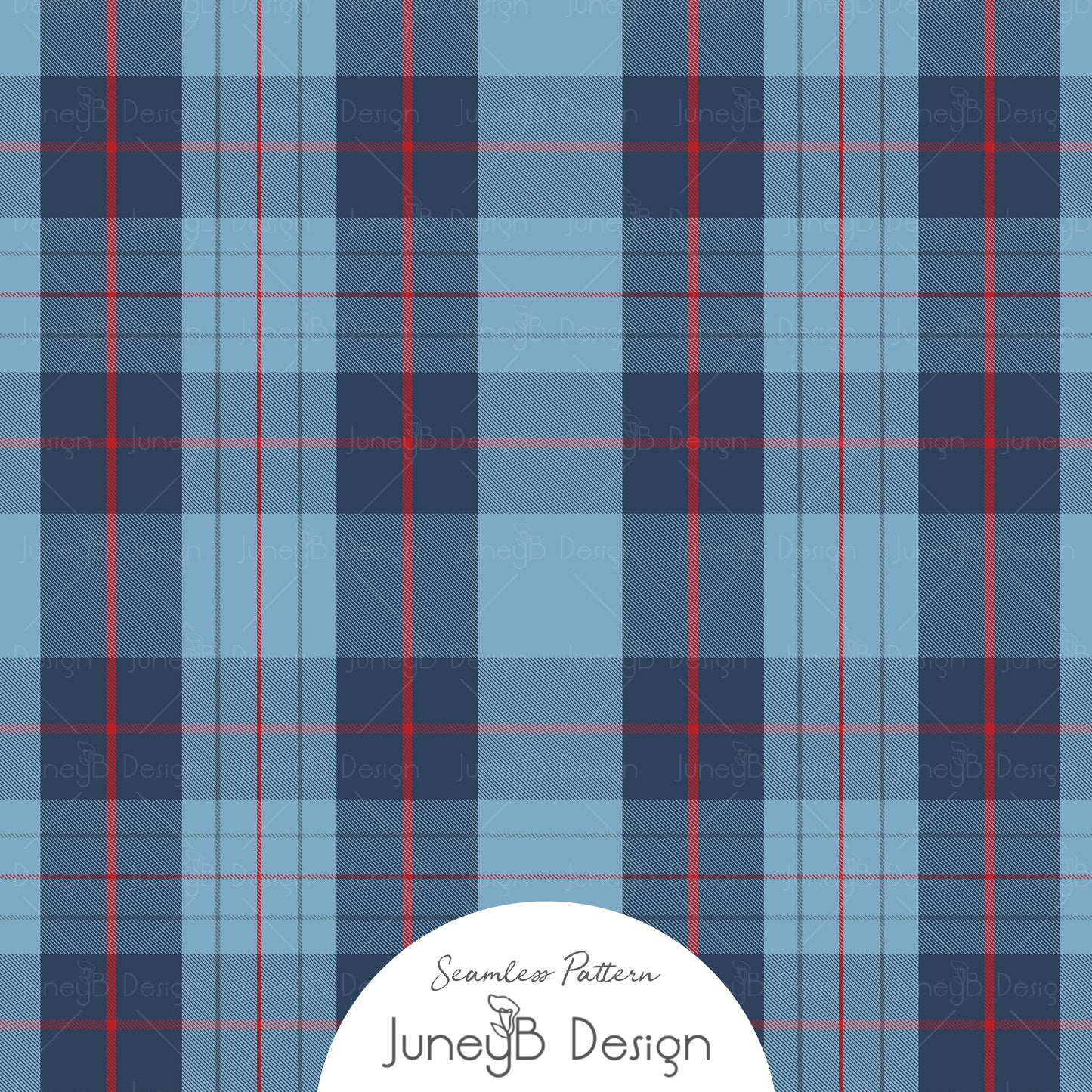Valentine’s Day plaid seamless pattern with navy and sky blue tartan checks and red stripes, digital fabric design.