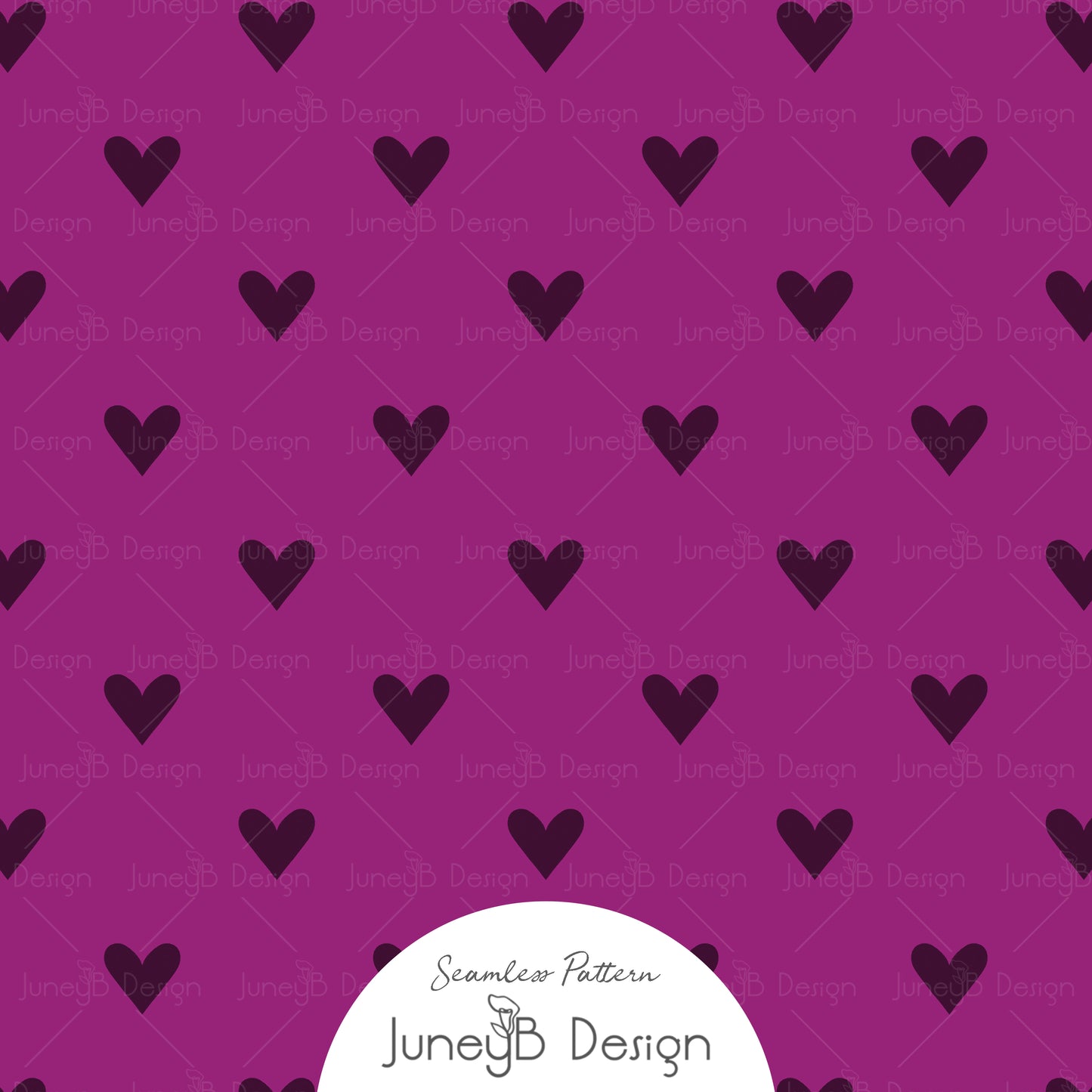 Dark purple hearts seamless pattern on purple background, Valentine’s Day digital fabric design.