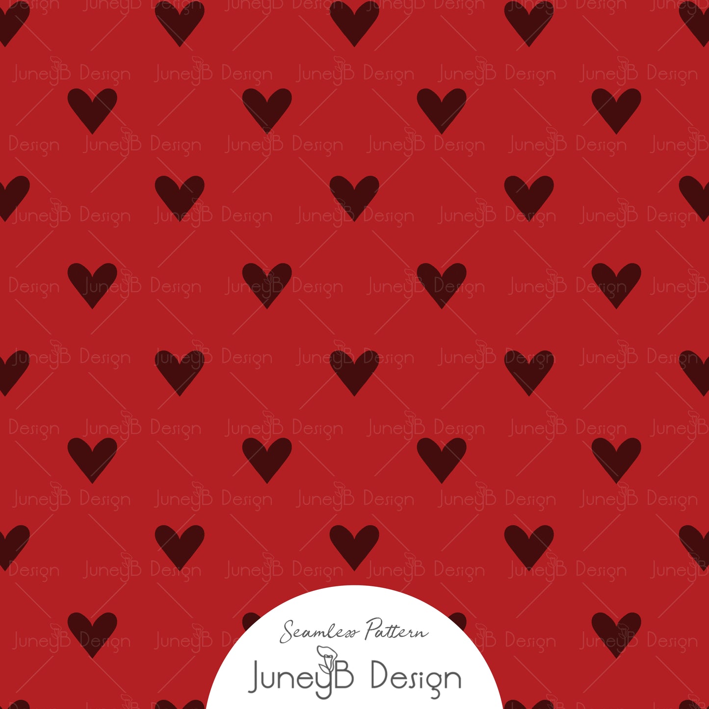 Dark red hearts seamless pattern on red background, Valentine’s Day digital fabric design.