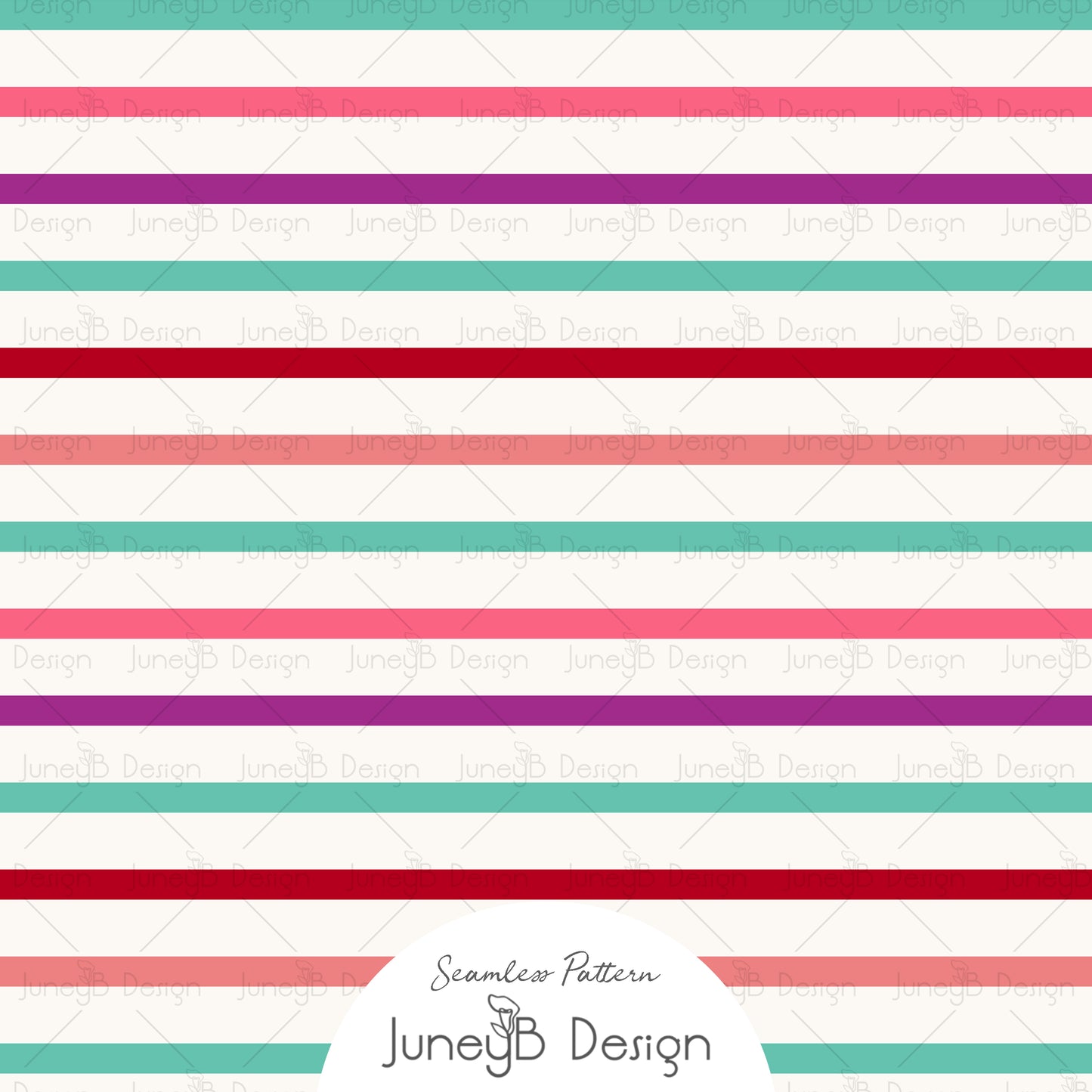 Valentine’s Day striped seamless pattern with bold red, pink, teal, and purple hand-drawn lines on white background for fabric and textile design.