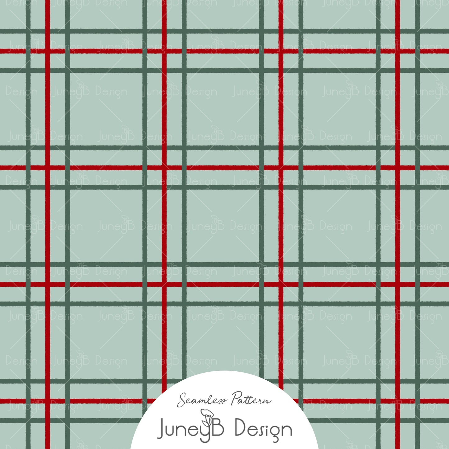 Christmas plaid seamless pattern in mint green, dark green, and red tartan design.
