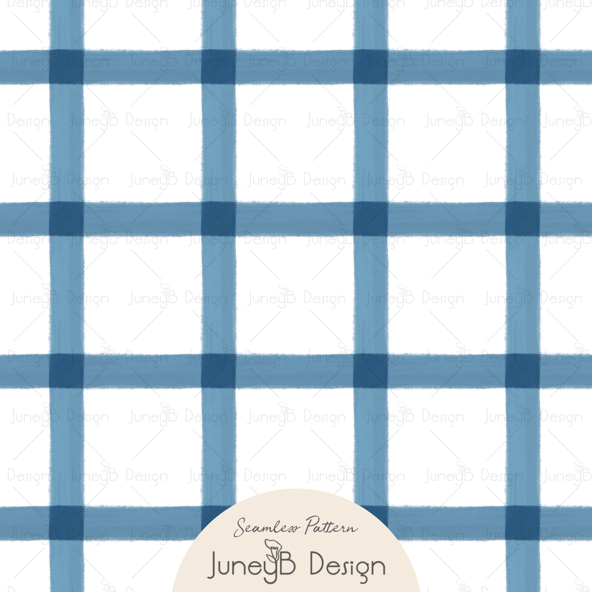 Blue and white plaid pattern with 'JuneyB Design' logo in the corner.