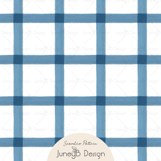 Blue and white plaid pattern with 'JuneyB Design' logo in the corner.