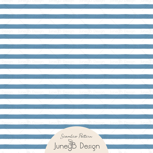 Watercolor blue stripe seamless pattern with horizontal brushstroke stripes on a white background.