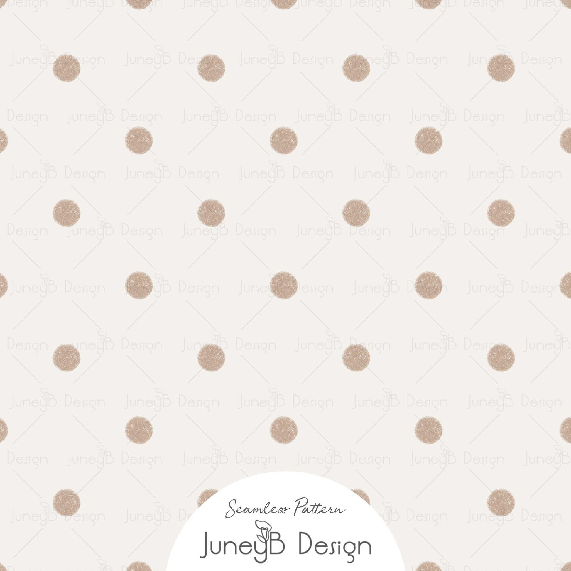 Seamless watercolor polka dot pattern with hand-painted taupe dots on cream background for nursery fabrics and children’s textiles.