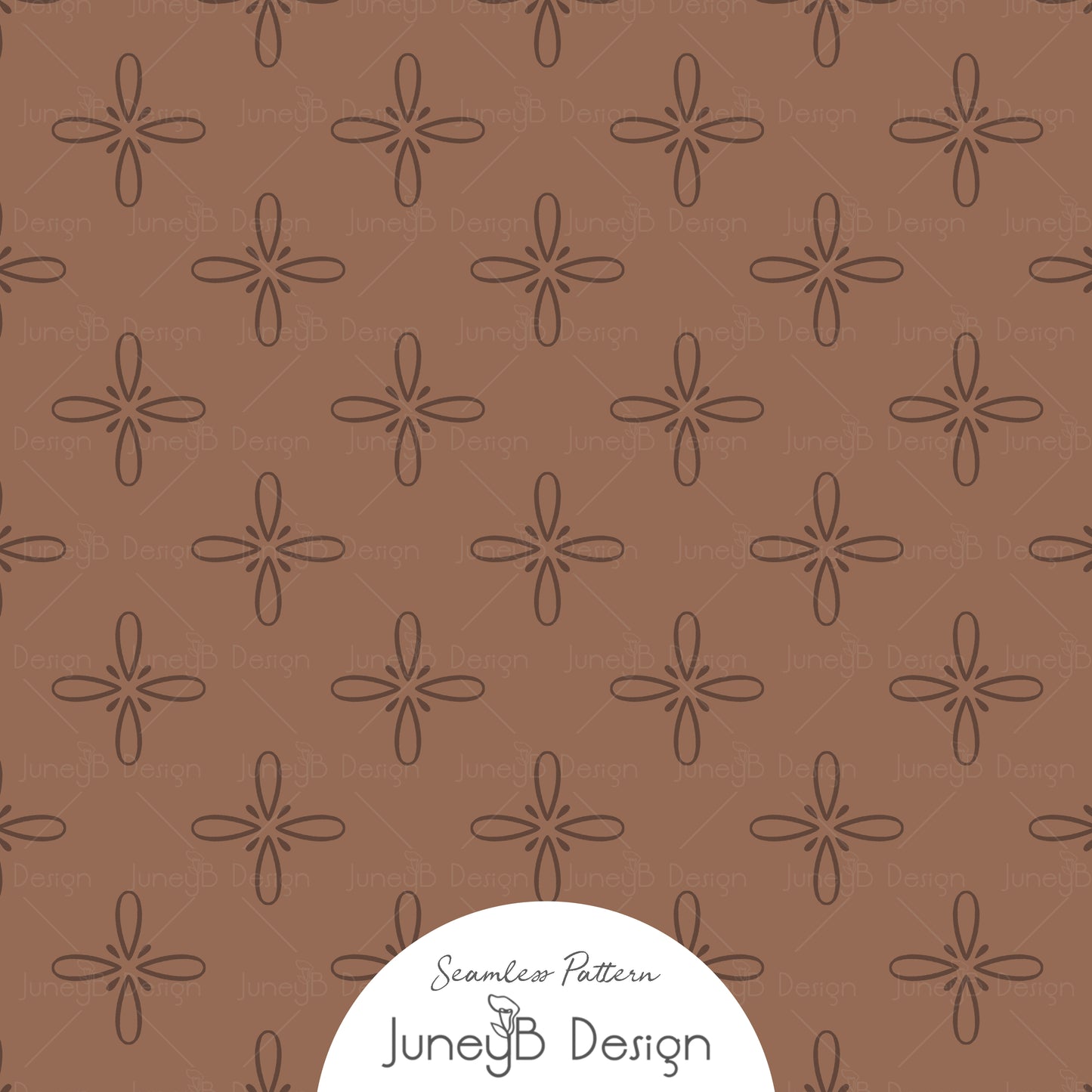 Western bloom seamless pattern in warm brown with simple hand-drawn floral star motifs.