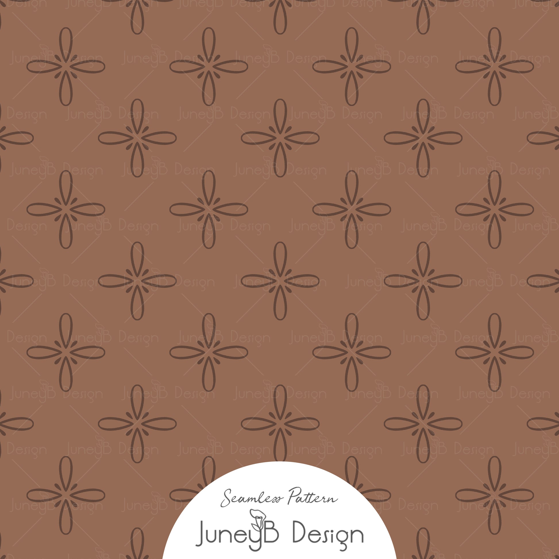 Brown cowgirl seamless pattern with hand drawn desert bloom floral star shapes.