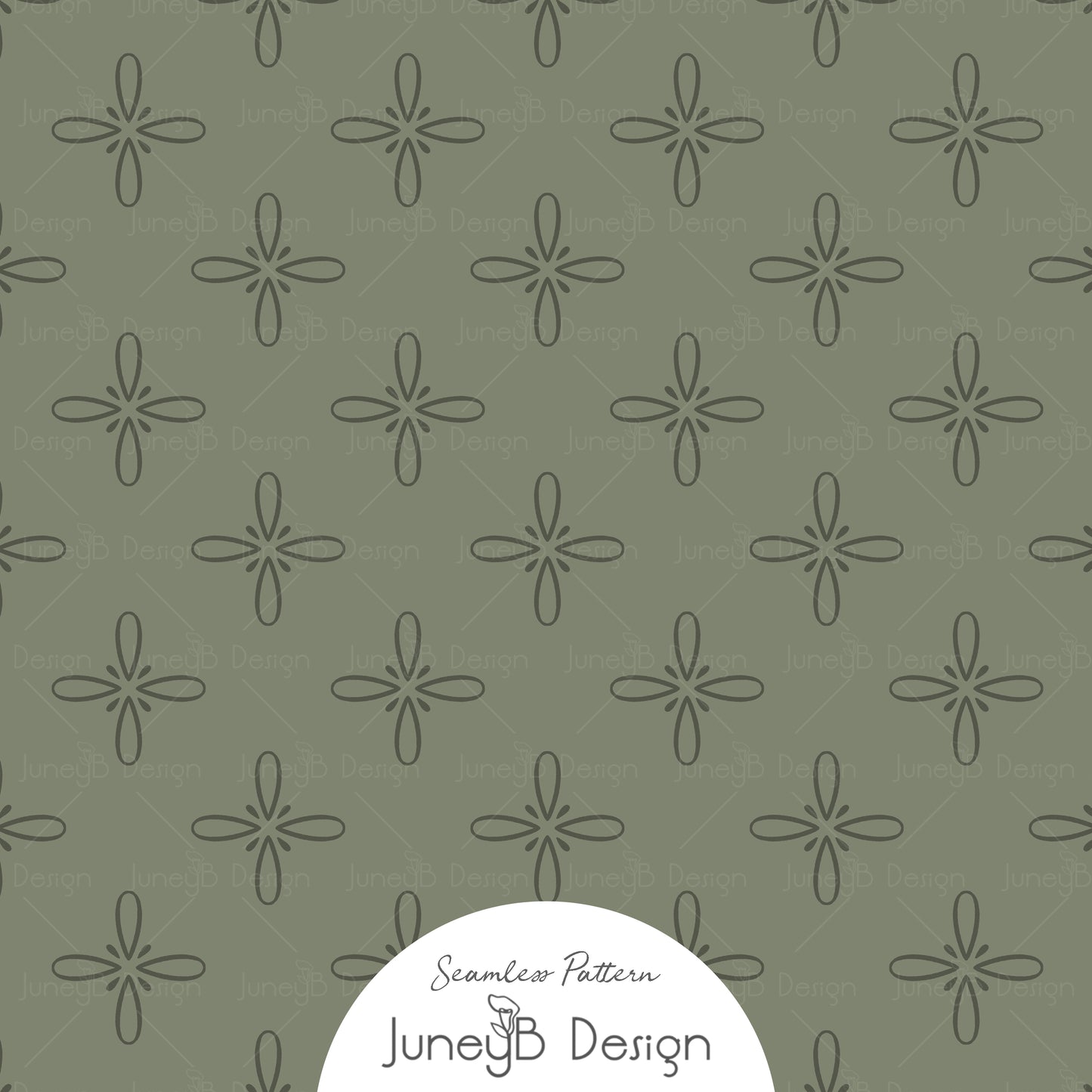 Hand-drawn western olive sage seamless pattern with simple bloom and floral star motifs.