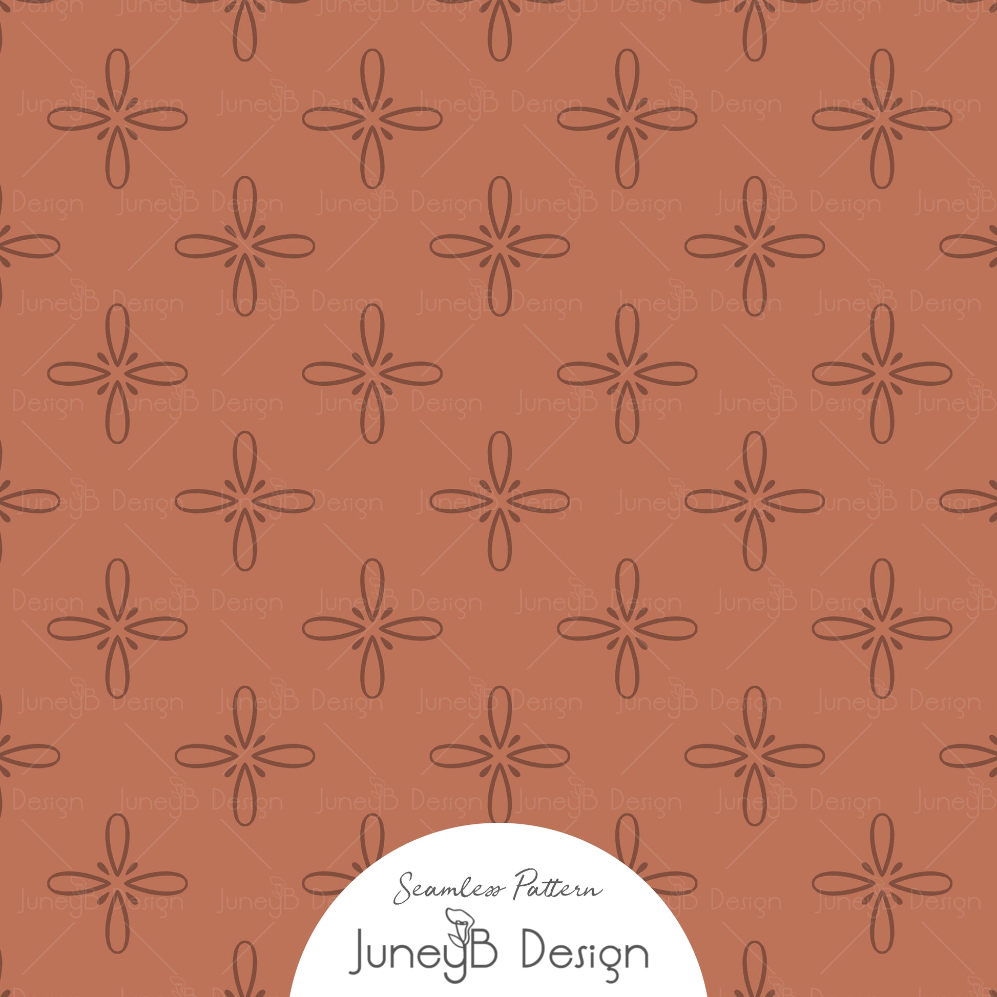rust terracotta western bloom seamless Pattern with hand-drawn floral star motifs.