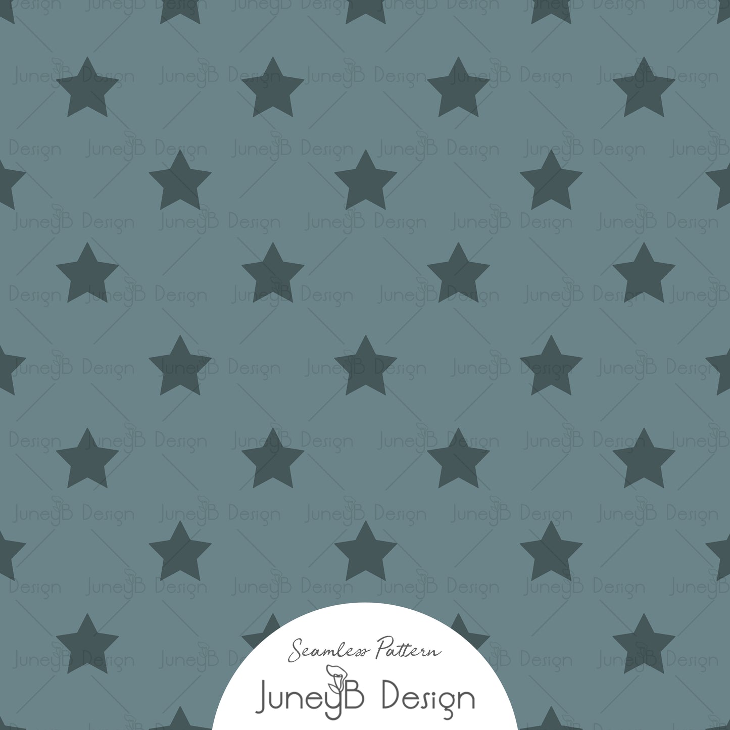 Dusty blue seamless pattern with dark blue five point Western stars.