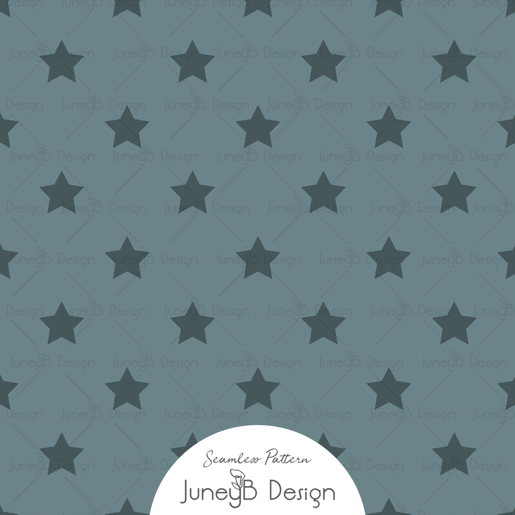 Dusty blue seamless pattern with dark blue five point Western stars.