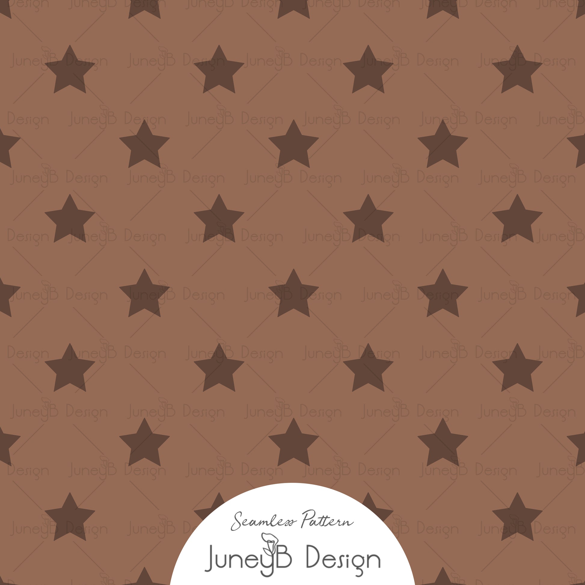 Western star seamless pattern with dark stars on warm brown background digital fabric design.
