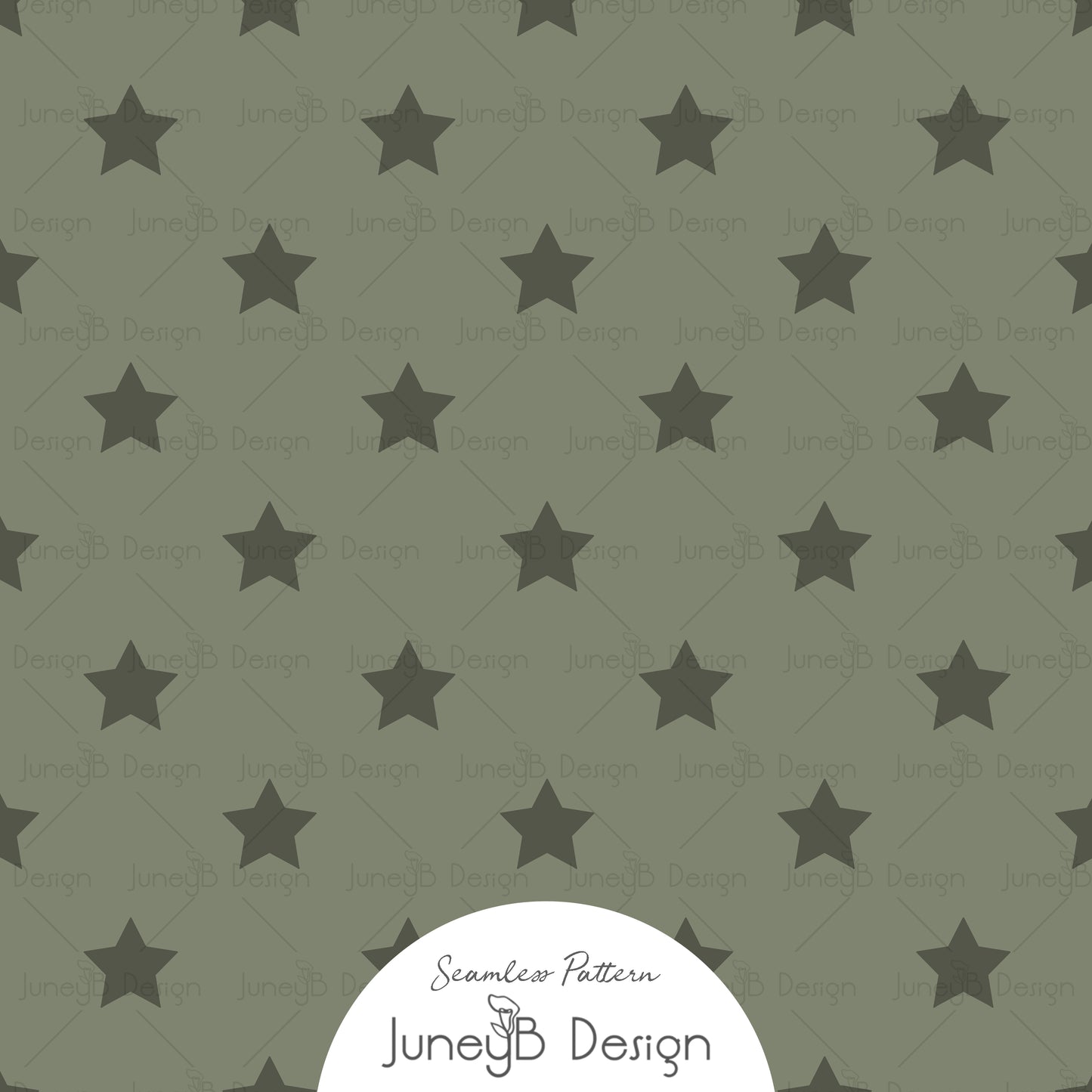 Olive green seamless pattern with deep green five point Western stars.