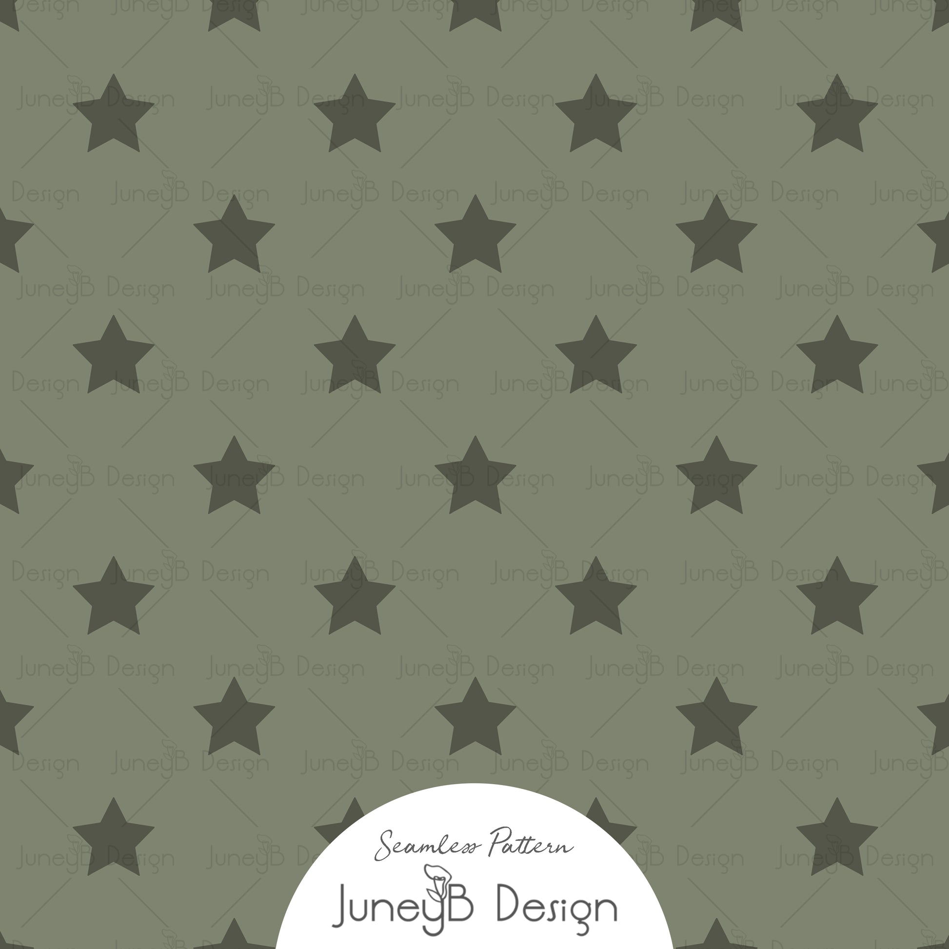 Olive green seamless pattern with deep green five point Western stars.