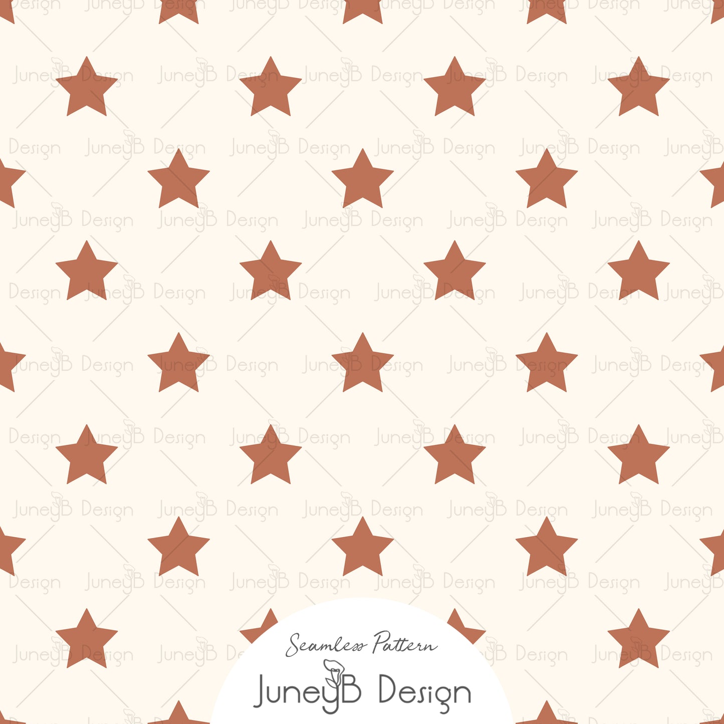 Cream seamless pattern with rust colored five point Western stars.
