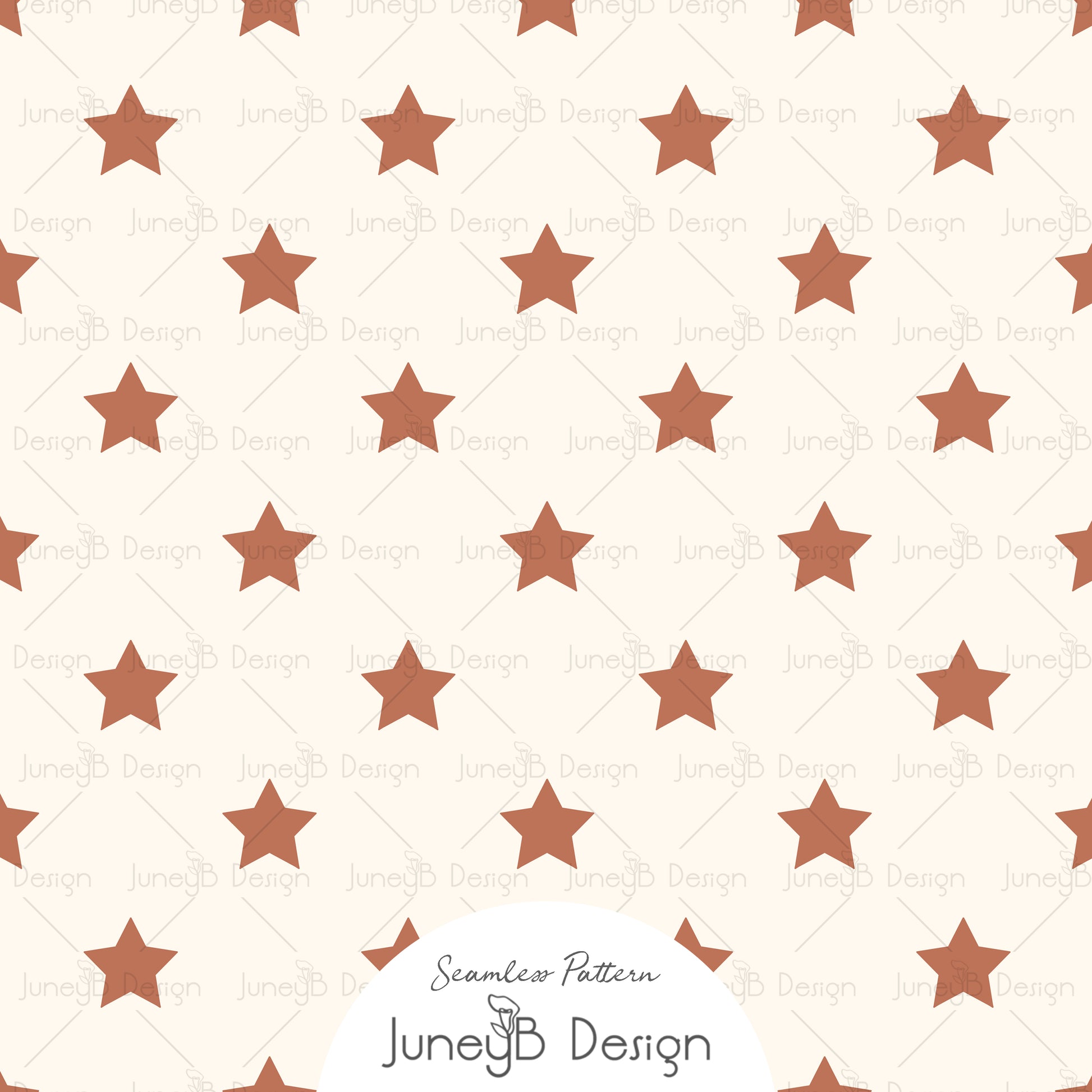 Cream seamless pattern with rust colored five point Western stars.