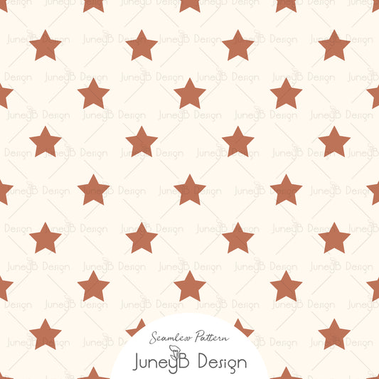 Cream seamless pattern with rust colored five point Western stars.