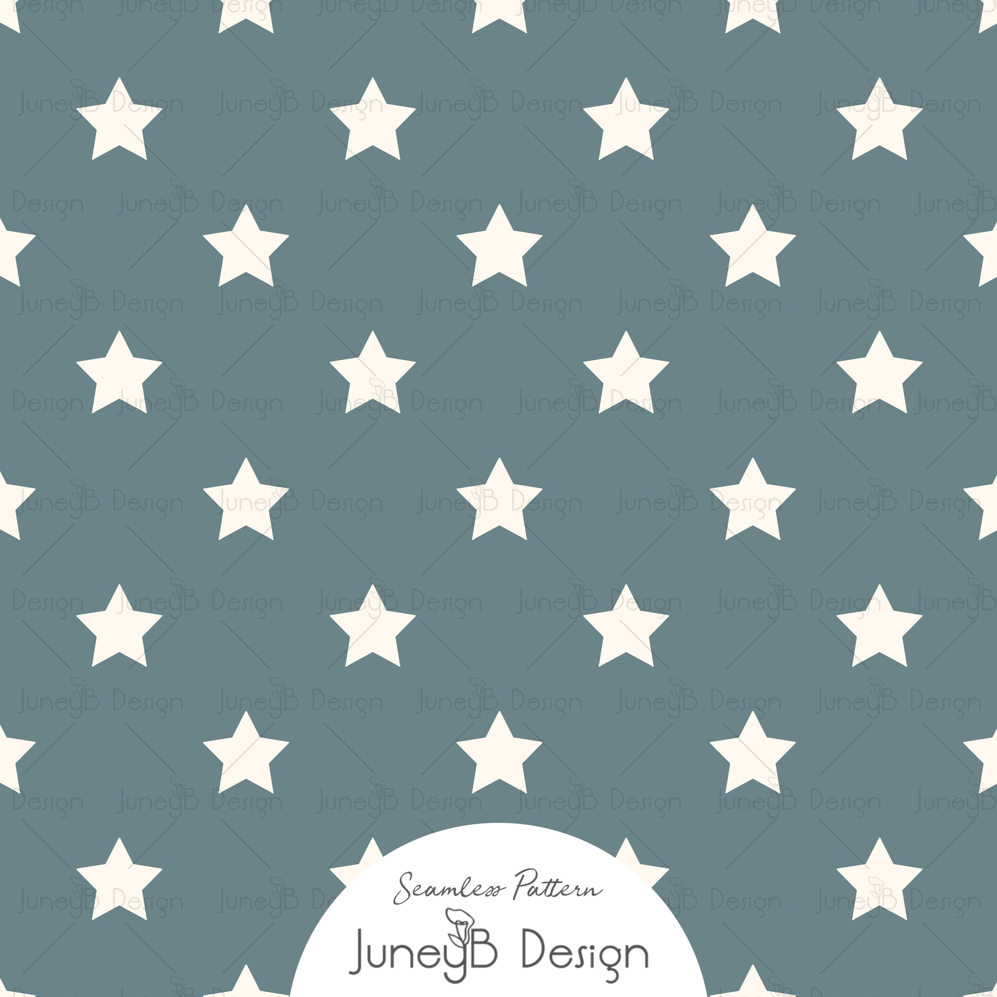 Dusty blue seamless pattern with cream five point Western stars.