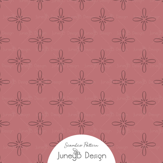 Dusty pink cowgirl seamless pattern with hand drawn desert bloom floral star shapes.