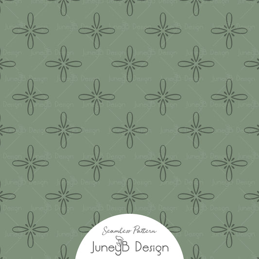Sage green cowgirl seamless pattern with hand drawn desert bloom floral stars.