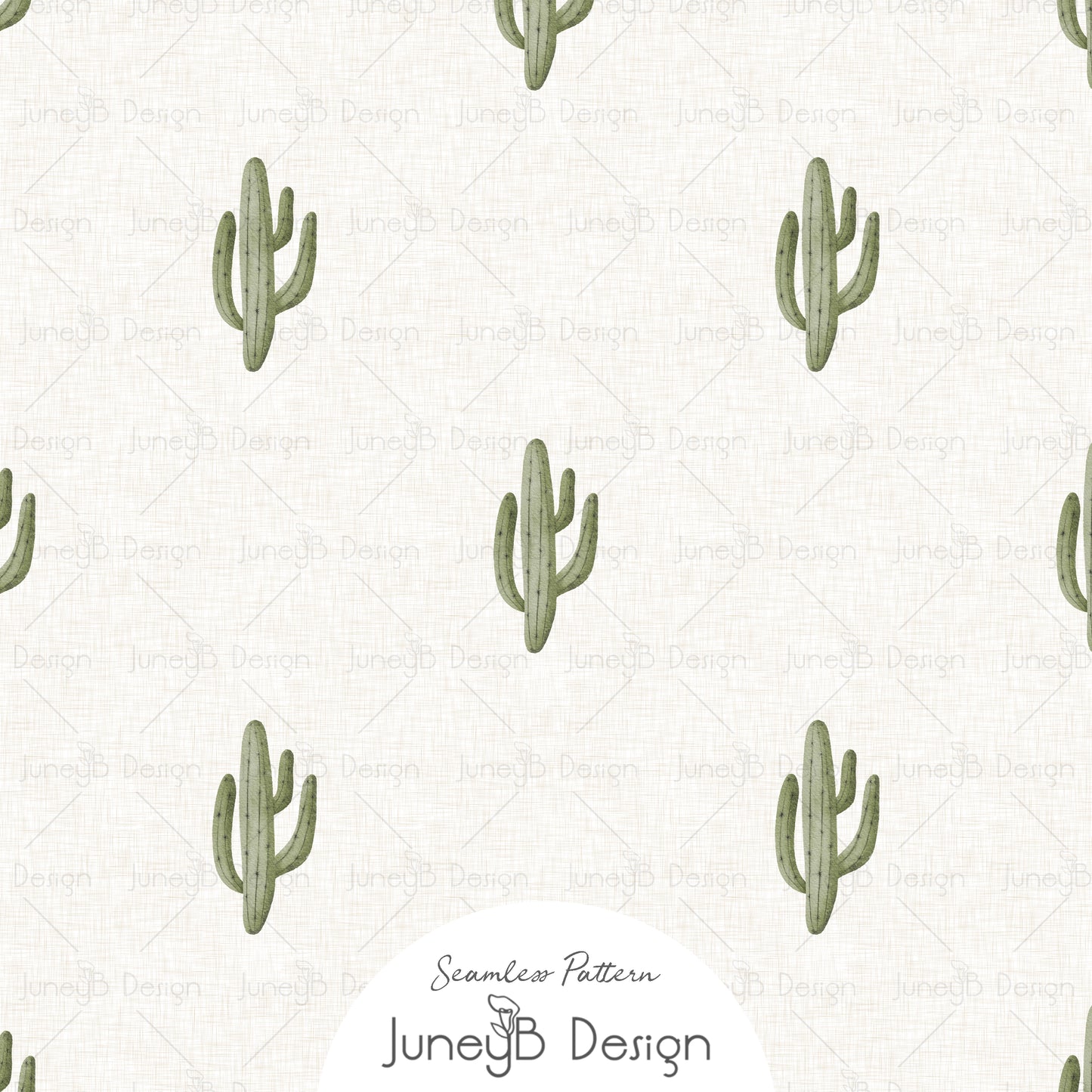 Western cactus seamless pattern with hand drawn green cacti on cream background digital fabric design.