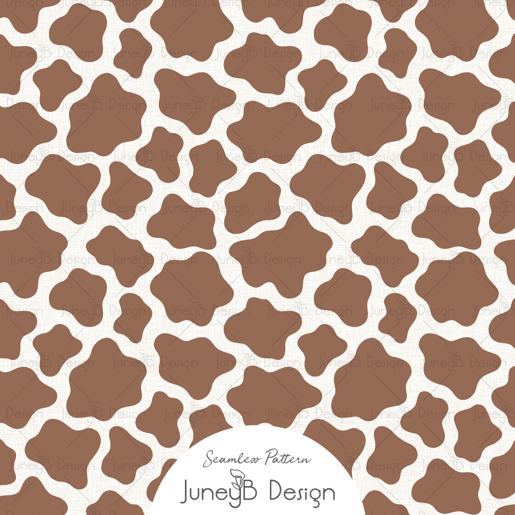 Brown cowgirl seamless cow print pattern with irregular hide style spots on cream background.