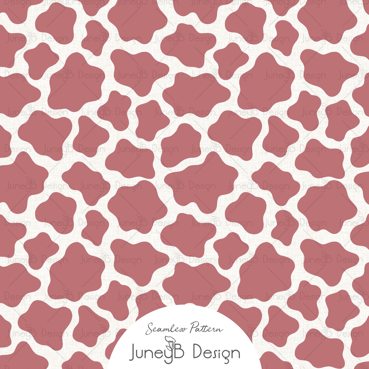 Pink cowgirl seamless cow print pattern with irregular hide style spots on cream background.