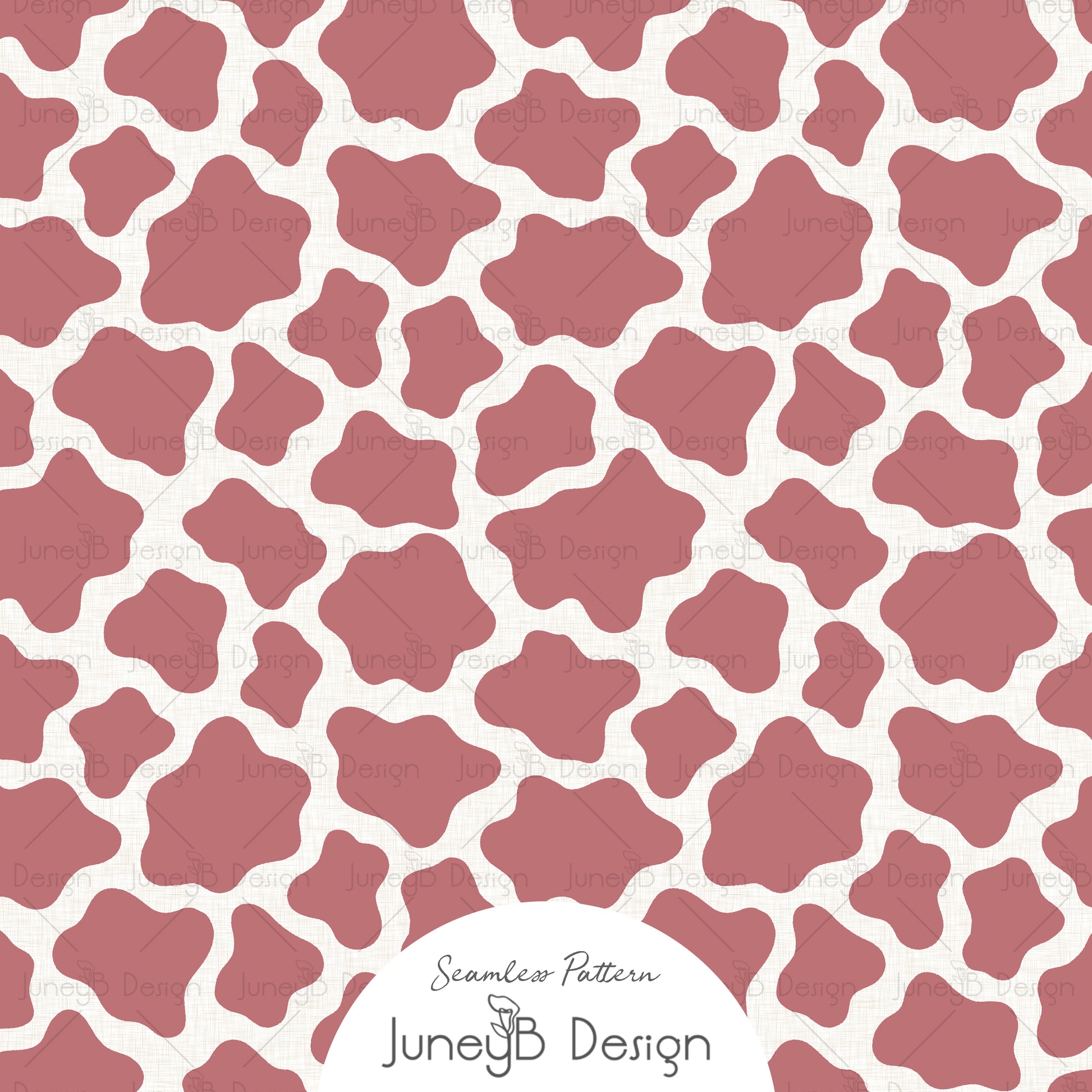 Pink cowgirl seamless cow print pattern with irregular hide style spots on cream background.