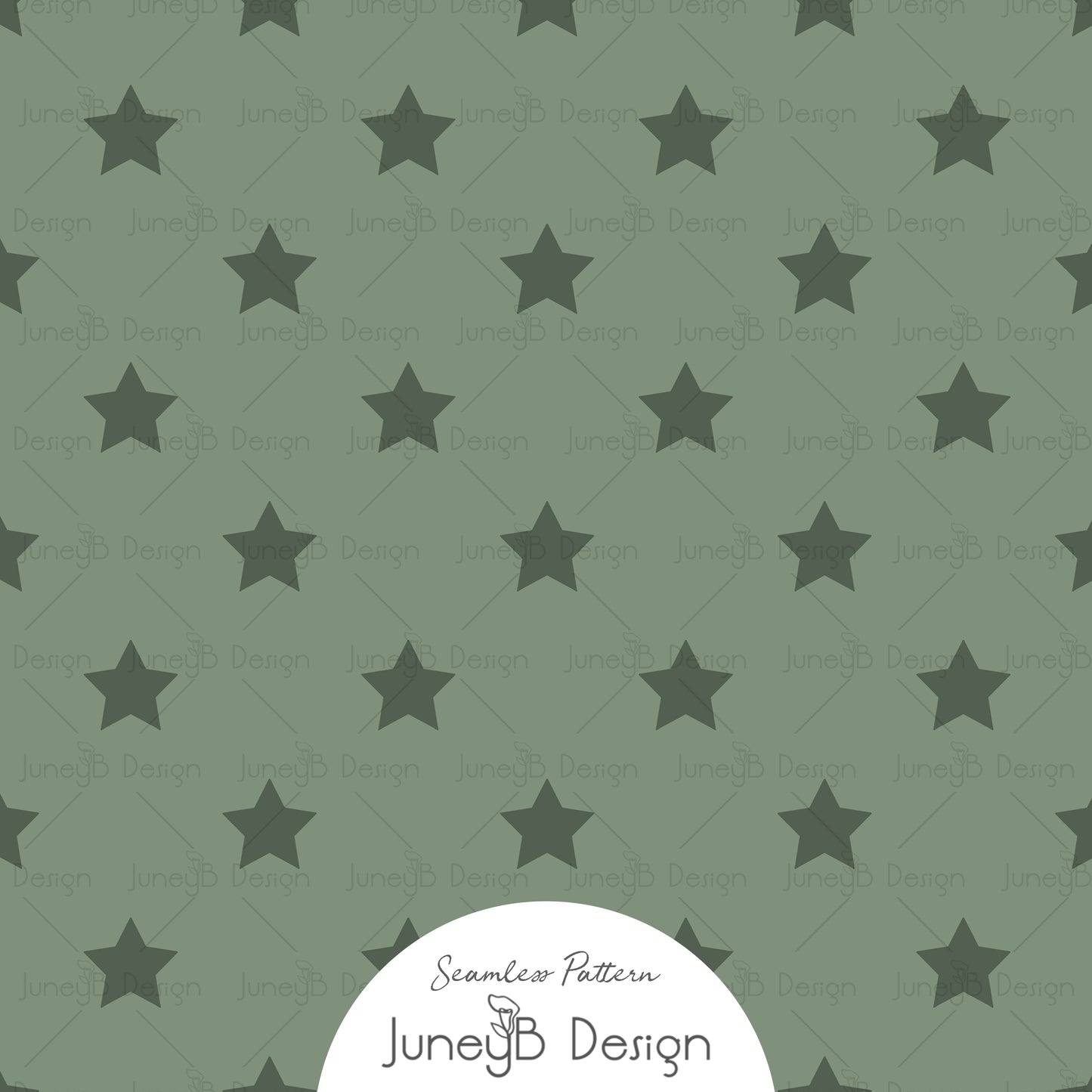 Western star seamless pattern in dark sage green digital fabric design.