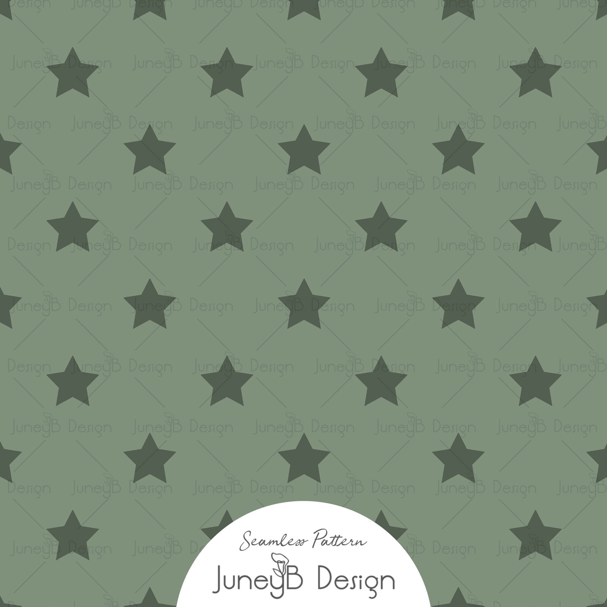 Western star seamless pattern in dark sage green digital fabric design.