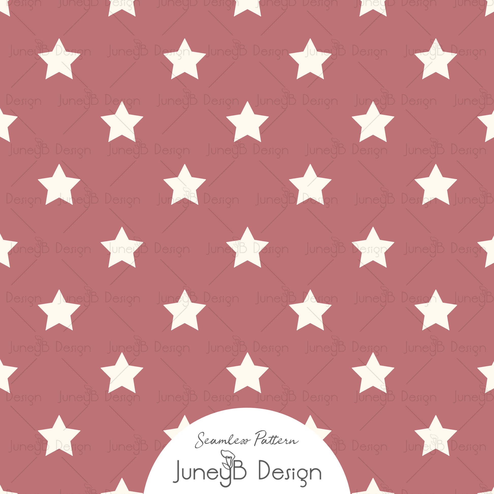 Western star seamless pattern with cream stars on dusty pink background digital fabric design.