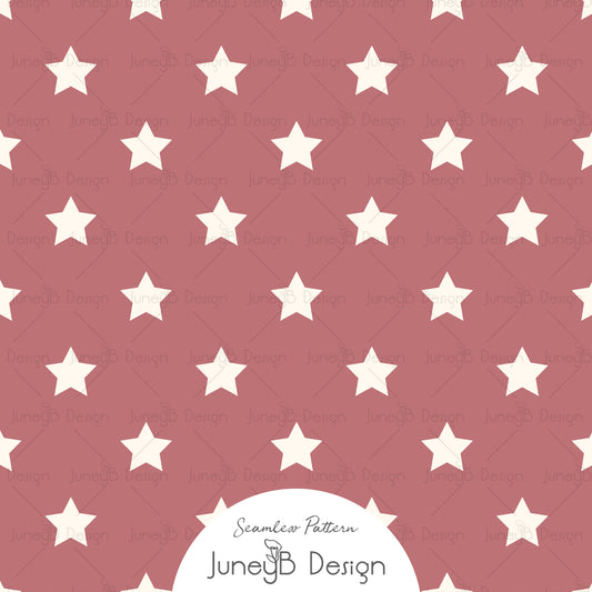 Western star seamless pattern with cream stars on dusty pink background digital fabric design.