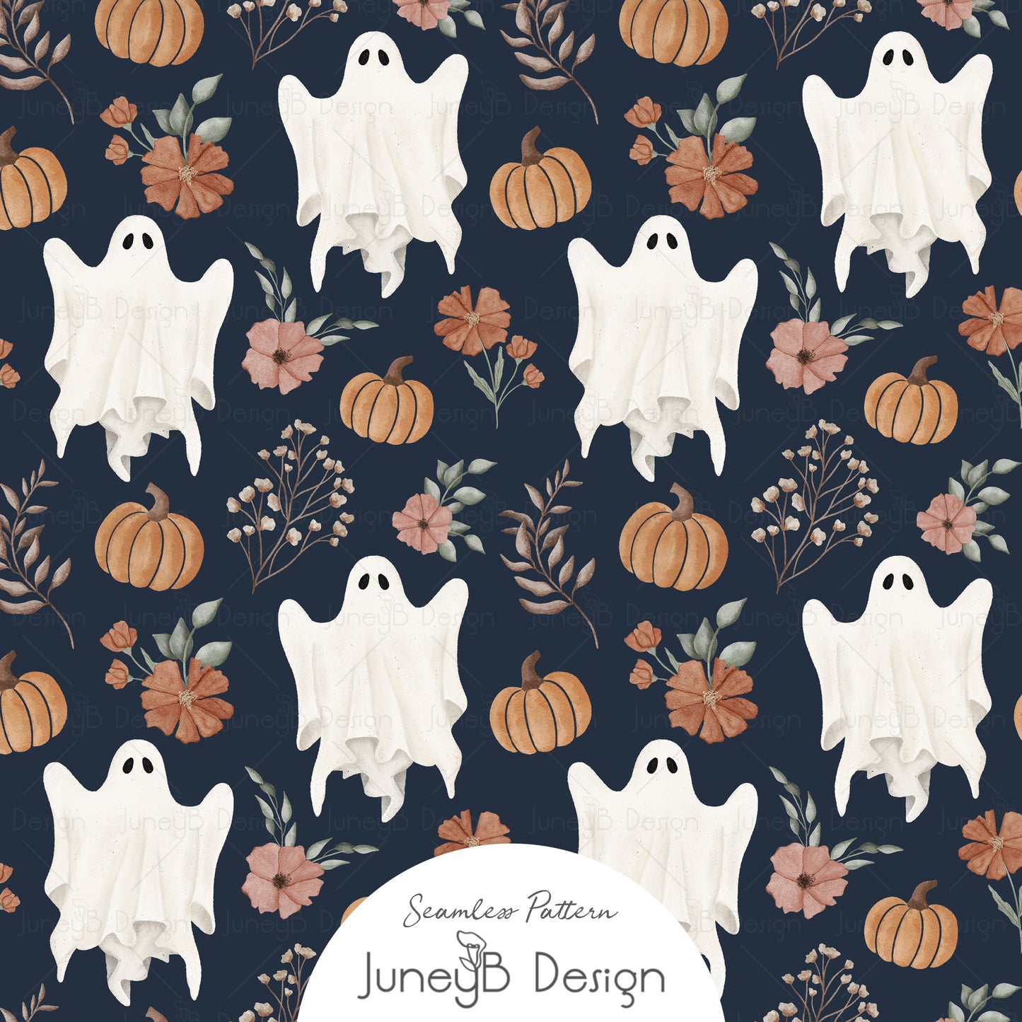 Ghostly Florals - Ghosts - Navy