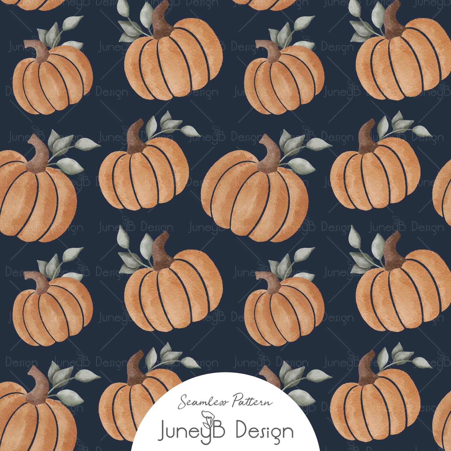 Ghostly Florals - Pumpkins - Navy