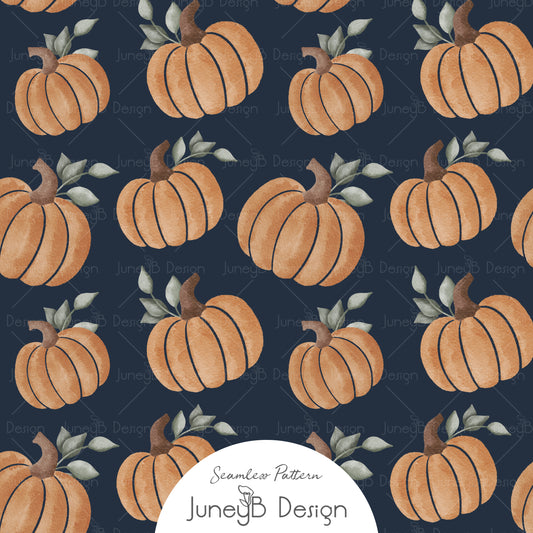 Ghostly Florals - Pumpkins - Navy