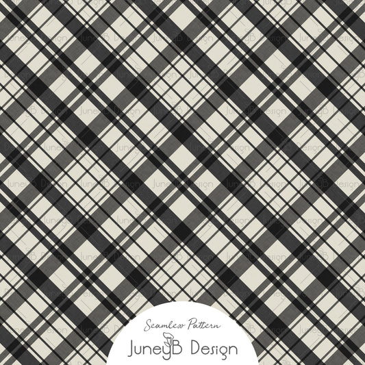 Black and white plaid seamless pattern tartan check digital fabric design for textiles quilting and home décor