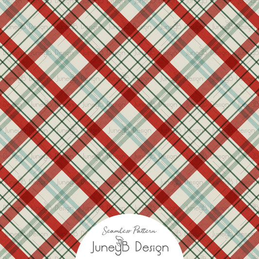 Red and green Christmas plaid seamless pattern digital fabric design