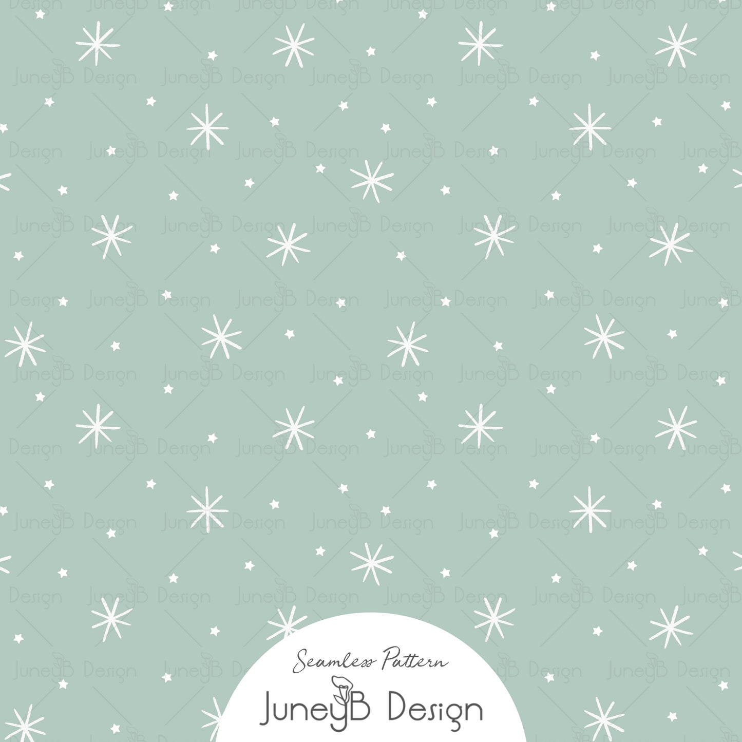 Snowflake seamless pattern in sage blue and white – winter Christmas fabric design
