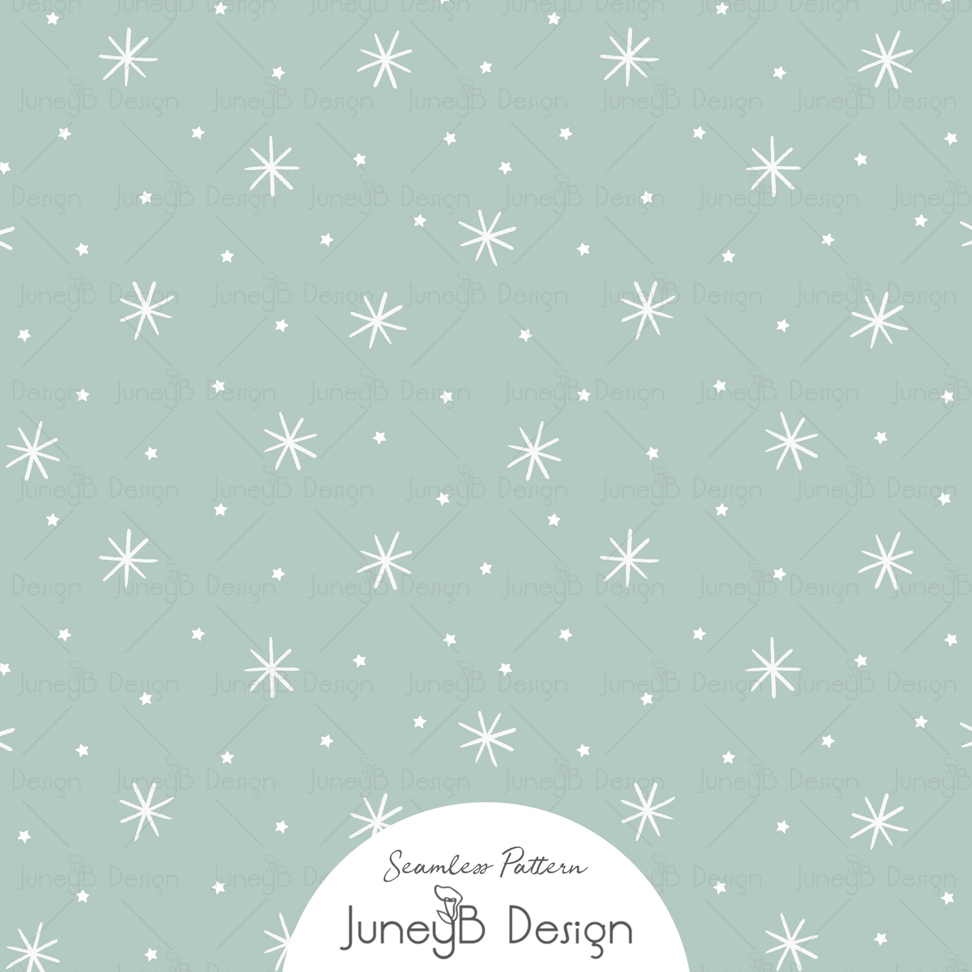 Snowflake seamless pattern in sage blue and white – winter Christmas fabric design
