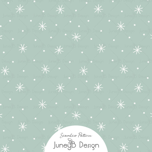 Snowflake seamless pattern in sage blue and white – winter Christmas fabric design
