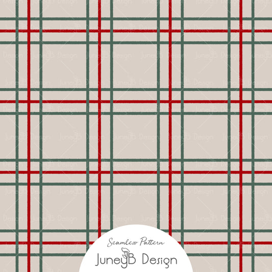 Mr & Mrs Claus - Plaid - Beige Multi - Red & Green