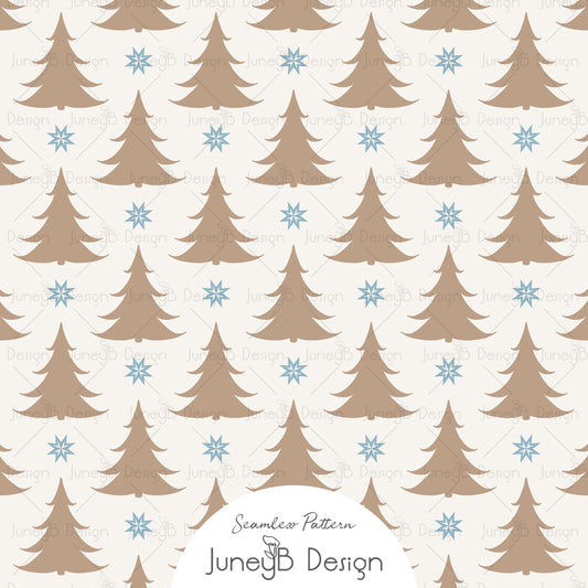 Nordic Christmas - Trees - Tan & Blue