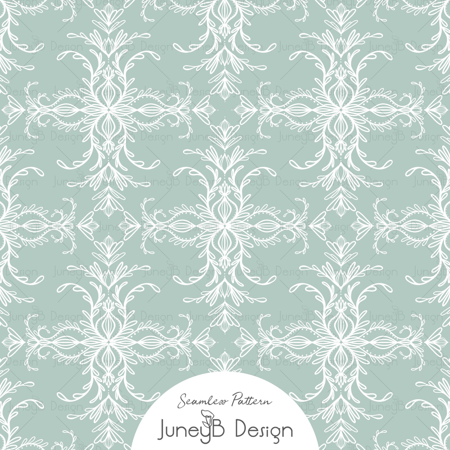 Pastel Florals - Damask - Seaglass