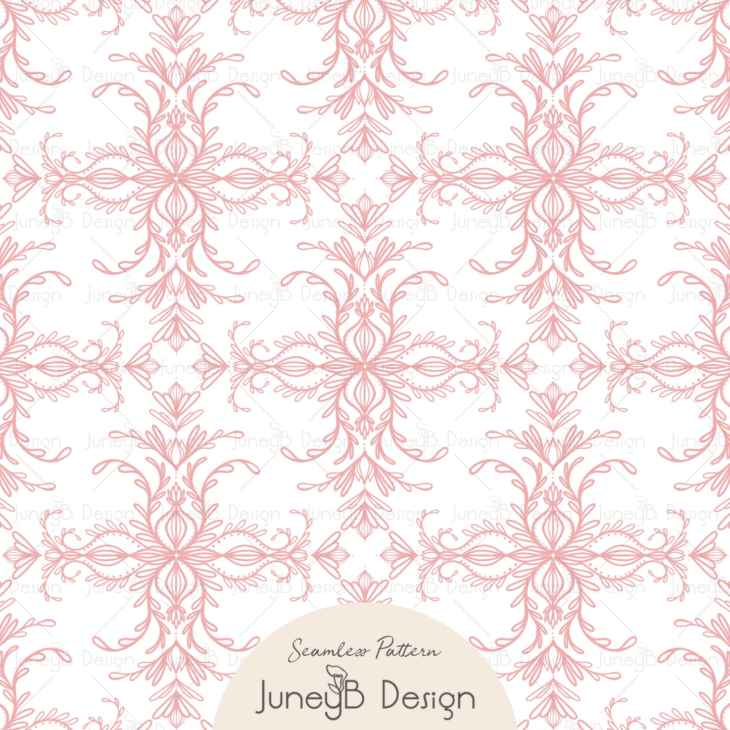 Pastel Florals - Damask - White & Rose