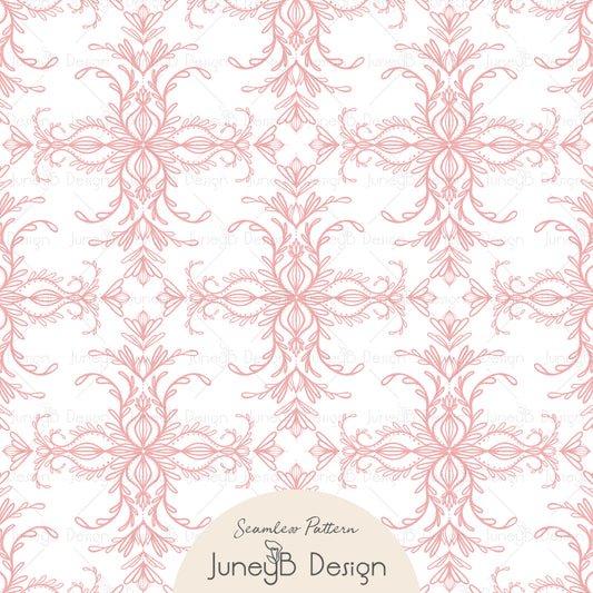 Pastel Florals - Damask - White & Rose